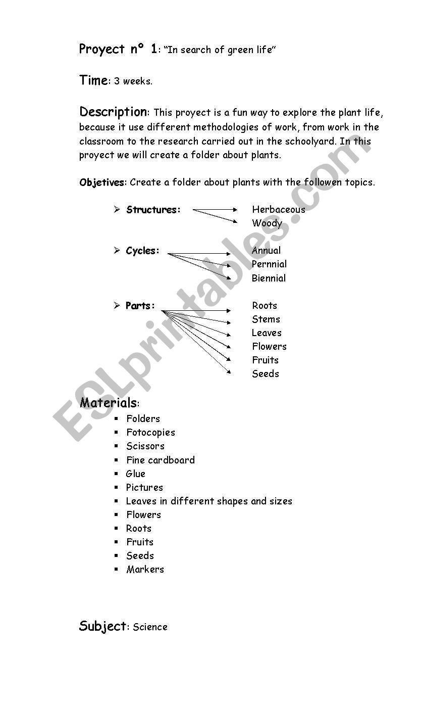 plant`s project worksheet
